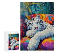 Jigsaw Puzzles for Teenagerss 300 PCS Sleeping White Tiger Jigsaw Puzzle Relaxing Games Home Decoration Unique Birthday And Gifts 300 PCS