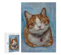 Jigsaw Puzzles for Teenagerss 300 PCS Smiling Cat Meme Blue Jigsaw Puzzle Relaxing Games Home Decoration Unique Birthday And Gifts 300 PCS