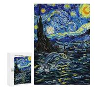 Jigsaw Puzzles for Teenagerss 300 PCS Starry Night Dolphins Painting Jigsaw for Adults Anti-Stress Toys For Family Fun Parent-child Interaction 300 PCS