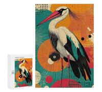 Jigsaw Puzzles for Teenagerss 300 PCS Stork with Geometric Background Graceful Crane A Vibrant Pop Art Expression Puzzles for Adults Fun Games Analysis And Logic Parent-child Interaction 300 PCS