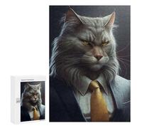 Jigsaw Puzzles for Teenagerss 300 PCS Stylish Cat in Suit Artwork Jigsaw Puzzle Anti-Stress Toys Precision Cutting Parent-child Interaction 300 PCS