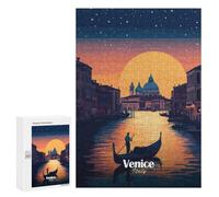 Jigsaw Puzzles for Teenagerss 300 PCS Venice Sunset Gondola Puzzles for Adults Brain Teaser Game Pattern Assembly Parent-child Interaction 300 PCS