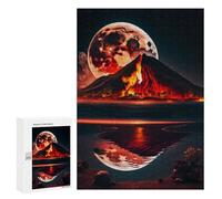 Jigsaw Puzzles for Teenagerss 300 PCS Volcano Red Moon at Night Puzzles for Adults Brain Teaser Game Pattern Assembly Parent-child Interaction 300 PCS