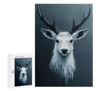 Jigsaw Puzzles for Teenagerss 300 PCS White Deer Portrait with Dark Antlers Jigsaw Family Game Perfect Decoration Unique Gifts for Birthday And Christmas 300 PCS