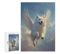 Jigsaw Puzzles for Teenagerss 300 PCS Winged Samoyed Dog Flying in Sky Samoyed Angel Heavenly Tribute Art Adult Puzzles Toy Wall Decor Staycation Kill Time Stress Reduction Gifts 300 PCS