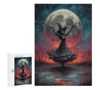 Jigsaw Puzzles for Teenagerss 300 PCS Witch Skeleton Dancing Under Full Moon Jigsaws for Adults Family Games Enhance Memory Unique Birthday And Gifts 300 PCS