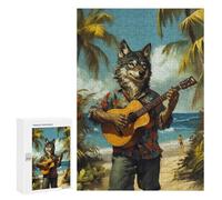Jigsaw Puzzles for Teenagerss 300 PCS Wolf Playing Guitar on Tropical Beach Adult Puzzles Relax Games But Fun And Humorous for Is Ideal As A Gift 300 PCS
