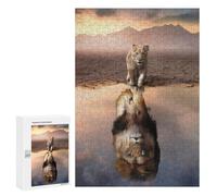 Jigsaw Puzzles for Teenagerss 300 PCS Young Lion Reflection in Water Jigsaw Puzzle Anti-Stress Toys Precision Cutting Parent-child Interaction 300 PCS