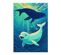 Jigsaw Puzzles for Teenagerss 38x26cm/1000pcs Beluga & Whale, An Ocean Light Dance Teenagers Puzzles Brain Teaser Game Difficult Hard Help The Brain Exercise 38x26cm/1000pcs