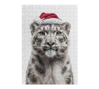 Jigsaw Puzzles for Teenagerss 38x26cm/1000pcs Christmas Snow Leopard with Santa Hat Puzzles for Adults Toy Wall Decor But Fun And Humorous Help The Brain Exercise 38x26cm/1000pcs