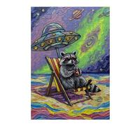 Jigsaw Puzzles for Teenagerss 38x26cm/1000pcs Raccoon Beach Vacation Under UFO Puzzles for Adults Toy Wall Decor But Fun And Humorous Help The Brain Exercise 38x26cm/1000pcs