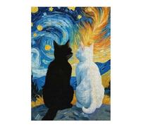 Jigsaw Puzzles for Teenagerss 38x26cm/1000pcs Starry Night Black Cat And White Cat Romantic Adult Jigsaw Family Game Pattern Assembly Fun at Home Activities, 38x26cm/1000pcs