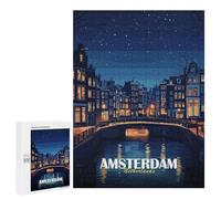Jigsaw Puzzles for Teenagerss 500 PCS Amsterdam Netherlands Night Cityscape Jigsaw for Adults Anti-Stress Toys For Family Fun Parent-child Interaction 500 PCS
