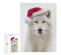 Jigsaw Puzzles for Teenagerss 500 PCS Arctic Wolf Wearing A Santa Hat Puzzles for Adults Fun Games Analysis And Logic Parent-child Interaction 500 PCS