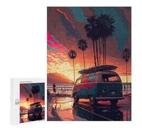 Jigsaw Puzzles for Teenagerss 500 PCS Beach Van Sunset Scene Jigsaw Puzzle Anti-Stress Toys Precision Cutting Parent-child Interaction 500 PCS