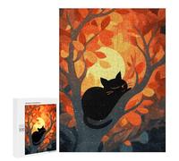 Jigsaw Puzzles for Teenagerss 500 PCS Black Cat Sleeping in Autumn Tree Jigsaw Family Game Perfect Decoration Unique Gifts for Birthday And Christmas 500 PCS