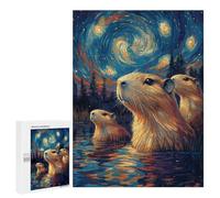 Jigsaw Puzzles for Teenagerss 500 PCS Capybara Under Starry Night Puzzles for Adults Brain Teaser Game Pattern Assembly Parent-child Interaction 500 PCS