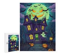 Jigsaw Puzzles for Teenagerss 500 PCS Cartoon Halloween Haunted House with Moon Jigsaw for Adults Anti-Stress Toys For Family Fun Parent-child Interaction 500 PCS