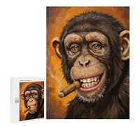 Jigsaw Puzzles for Teenagerss 500 PCS Chimpanzee Smoking Cigar Painting Puzzles for Adults Fun Games Analysis And Logic Parent-child Interaction 500 PCS