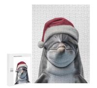Jigsaw Puzzles for Teenagerss 500 PCS Christmas Dolphin Wearing A Santa Hat Puzzles for Adults Fun Games Analysis And Logic Parent-child Interaction 500 PCS