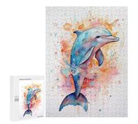 Jigsaw Puzzles for Teenagerss 500 PCS Dolphin Watercolor Jigsaw Puzzle Relaxing Games Home Decoration Unique Birthday And Gifts 500 PCS