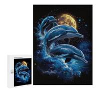 Jigsaw Puzzles for Teenagerss 500 PCS Dolphins Under The Moon Puzzles for Adults Fun Games Analysis And Logic Parent-child Interaction 500 PCS