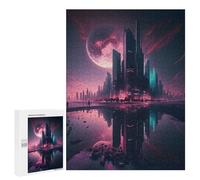 Jigsaw Puzzles for Teenagerss 500 PCS Dystopian Metropolis with Lunar Eclipse Adult Puzzles Relax Games But Fun And Humorous for Is Ideal As A Gift 500 PCS