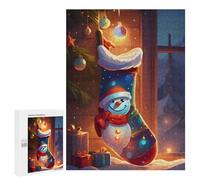 Jigsaw Puzzles for Teenagerss 500 PCS Festive Christmas Stocking Snowman Jigsaw for Adults Anti-Stress Toys For Family Fun Parent-child Interaction 500 PCS