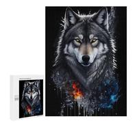 Jigsaw Puzzles for Teenagerss 500 PCS Flame And Ice Wolf Artwork Jigsaw Puzzle Anti-Stress Toys Precision Cutting Parent-child Interaction 500 PCS