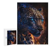 Jigsaw Puzzles for Teenagerss 500 PCS Flaming Leopard Art Print -2 Jigsaw Family Game Perfect Decoration Unique Gifts for Birthday And Christmas 500 PCS