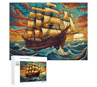 Jigsaw Puzzles for Teenagerss 500 PCS Golden Sails on Turquoise Waves Adult Jigsaw Toy Wall Decor Staycation Kill Time Fun Activities at Home 500 PCS