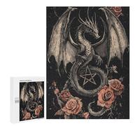 Jigsaw Puzzles for Teenagerss 500 PCS Gothic Dragon with Pentagram And Roses Adult Puzzles Relax Games But Fun And Humorous for Is Ideal As A Gift 500 PCS
