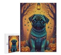 Jigsaw Puzzles for Teenagerss 500 PCS Halloween Pug with Lantern Jigsaw Puzzle Anti-Stress Toys Precision Cutting Parent-child Interaction 500 PCS