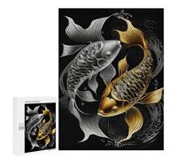 Jigsaw Puzzles for Teenagerss 500 PCS Koi Fish Silver Gold Jigsaw Family Game Perfect Decoration Unique Gifts for Birthday And Christmas 500 PCS
