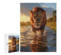 Jigsaw Puzzles for Teenagerss 500 PCS Lion Walking Through Water Adult Puzzles Relax Games But Fun And Humorous for Is Ideal As A Gift 500 PCS