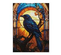 Jigsaw Puzzles for Teenagerss 500 PCS Moonlit Crow Stained Glass Adult Puzzles Hands-on Game Presents for Women Help The Brain Exercise 500 PCS