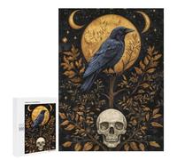 Jigsaw Puzzles for Teenagerss 500 PCS Mystical Raven And Skull Under Golden Moon Puzzles for Adults Fun Games Analysis And Logic Parent-child Interaction 500 PCS