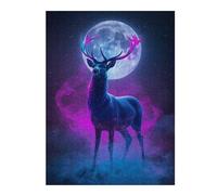 Jigsaw Puzzles for Teenagerss 500 PCS Neon Deer with Moon Adult Jigsaw Family Game Pattern Assembly Fun at Home Activities, 500 PCS