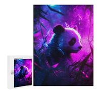 Jigsaw Puzzles for Teenagerss 500 PCS Neon Panda in Forest Adult Puzzles Toy Wall Decor Staycation Kill Time Stress Reduction Gifts 500 PCS