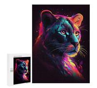 Jigsaw Puzzles for Teenagerss 500 PCS Neon Panther Portrait -2 Adult Puzzles Relax Games But Fun And Humorous for Is Ideal As A Gift 500 PCS