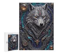 Jigsaw Puzzles for Teenagerss 500 PCS Techno Wolf Steampunk Adult Puzzles Toy Wall Decor Staycation Kill Time Stress Reduction Gifts 500 PCS