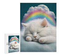 Jigsaw Puzzles for Teenagerss 500 PCS White Kitten Sleeping Jigsaws for Adults Family Games Enhance Memory Unique Birthday And Gifts 500 PCS
