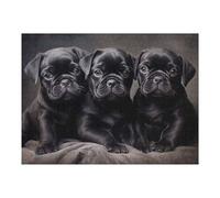 Jigsaw Puzzles for Teenagerss 52x38cm/1000pcs Three Black Pug Puppies Jigsaw Puzzle Toy Wall Decor Difficult Hard Christmas Birthday Gifts 52x38cm/1000pcs