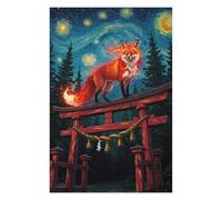Jigsaw Puzzles for Teenagerss 75x50cm/1000pcs Fox on Torii Gate Under Starry Night Jigsaw Puzzle Relaxing Games Pattern Assembly Difficult And Challenge 75x50cm/1000pcs