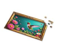 Jigsaw Puzzles Free For Adults A Hummingbird Perches On Vibrant Pink Flowers In An Ornate Frame Picture Puzzle Puzzle Books For Adults Easter Gifts(300PCS)