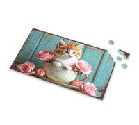 Jigsaw Puzzles Free For Adults Adorable Kitten In A Teacup With Pink Roses Picture Puzzle Toddlers Toys Toddler Toys(1000PCS)