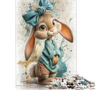 Jigsaw Puzzles Game Cute Bunny with Blue Bow Wooden Puzzles Educational Game Challenge Toy As A 1000pcs (75x50cm)