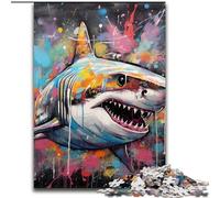 Jigsaw Puzzles Graffiti Painting Shark cardboard Jigsaw 26x38cm Challenging Brain Teaser, Family Activity, Home Decor