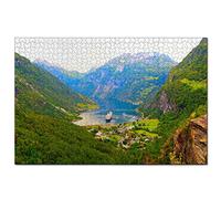 Jigsaw Puzzles Norway Geiranger Fjord 1000 Piece Jigsaw Puzzle for Adults and Family Travel Gift Souvenir 38x26CM