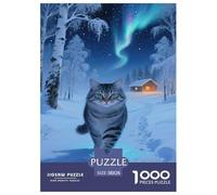 Jigsaw Puzzles Norwegian Forest Cat 1000 Piece Challenge Toy for Adults,Snowy Aurora Impossible Jigsaw Puzzles 1000 Pieces Educational Game for Adults Or Families 38x26cm/1000pcs